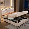 BIYFSDS Letto con Contenitore 160 x 200 cm con Sommier LED e USB, Letto Matrimoniale Imbottito 160x200 con Contenitore Idraulico, Testiera Imbottita per 2 Persone con Testiera e Mensole Aperte (Beige-C