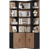 FirFurd 187.3 cm Libreria, Libreria Angolare a 12 Scomparti Aperti, Rovere | Scaffale Salvaspazio con 4 Ante｜Scaffale Angolare｜Vetrina Espositiva｜per Soggiorno, Studio, 80x80x187.3cm