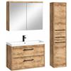Badplaats B.V. Badplaats Florence - Set di mobili da bagno, 80 x 40 cm, rovere castagno, con lavabo, armadietto a specchio e armadietto alto