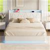 BRILVERDE Letto matrimoniale 160 x 200 con portaoggetti idraulico, LED e USB, letto cassapanca con rete a doghe e testata, per adulti e adolescenti, velluto (bianco, 160 x 200 cm)