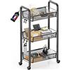 Goeasyoii Carrello portaoggetti a 3/4/5 ripiani, scorrevole e scorrevole, carrello portaoggetti mobile per cucina, ruote in plastica bloccabili, materiale metallico, per soggiorno (nero, 4 livelli)