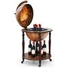 KOMFOTTEU Porta Bottiglie di Vino con Ruote e Ripiano, Mappamondo Bar, Portabottiglie Vino in Legno, Carrello da Bar, Mini Bar a Stile Classico, 60,5 x 60,5 x 95,5cm, Capacità di Carico 25 kg, Marrone