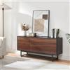[en.casa] Armadietto Credenza Bassa con 3 Ante Push-Open Piedistallo in Metallo Mobile Contenitore per Soggiorno Camera Ingresso 120x30x55 cm Nero/Effetto Noce