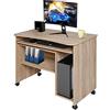 BAKAJI Scrivania con Portatastiera Estraibile Ripiano Inferiore e Vano Pora Computer Tavolo da Lavoro Porta Pc in Legno MDF con 4 Ruote Arredamento Casa Ufficio Cameretta Moderna (Quercia)