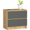 AKORD | Cassettiera K60 a 2 Cassetti | Moderna Mobiletto per Soggiorno Sala da Pranzo Camera da Letto Corridoio Bagno | Armadio Cameretta | 60x55x40 cm | Rovere lavorato a mano
