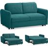 EVERGREENWEB MATERASSI & BEDS EVERGREENWEB Divano Letto 2 Posti Matrimoniale L165xP90xA80 cm Morbido Tessuto Petrolio, Schienale Reclinabile a Doppio Cuscino Sofà con Chaise Longue Estraibile Struttura Rinforzata Pieghevole, NELLY