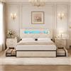 JiaOyu Letto imbottito 140 x 200 cm con funzione di ricarica USB e luci a LED, letto portaoggetti con 4 cassetti e testiera, moderno letto matrimoniale per ragazzi con robusta rete a doghe in legno