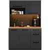 Azkoeesy Mobile Cucina, Credenza Cucina Alta 120x40x180 cm con Luci LED, Piano di Lavoro e Prese Elettriche, 3 Cassetti e Ante, Ampio Spazio di Stoccaggio, Buffet per Sala da Pranzo (Nero)