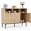 UEV Credenza Cucina con Luce LED a 3 Ante con Design a Strisce di Legno, Armadietto con 3 Scomparti Aperti, Mobile Moderno con Ampio Piano di Lavoro, 105x40x80cm, Naturale