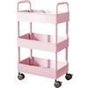 Generisch Carrello portaoggetti a 3 ripiani, con maniglia e ruote, ruote girevoli a 360°, multifunzionale, per cucina, camera da letto, cameretta dei bambini e ufficio (rosa)