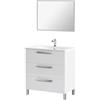 MarinelliGroup Mobile bagno 80 cm a terra lavabo ceramica specchio 3 cassetti BIANCO LUCIDO 305423BO