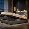 BIYFSDS Letto con Contenitore 160 x 200 cm con Sommier LED e USB, Letto Matrimoniale Imbottito 160x200 con Sistema di Sollevamento Idraulico, Struttura Letto Imbottita a 2 Posti con Testiera e Mensole Aperte