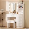 Saimeihome - Toeletta per trucco per camera da letto dei bambini, bianco, tavolo per trucco 80x36x130cm con illuminazione LED, sgabello, 5 cassetti e pratico specchio scorrevole