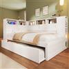 Moimhear Lettino a piattaforma, 90 x 200 cm, 90 x 190 cm, con rete a doghe, letto a piattaforma con letto estraibile, letto in legno con vano portaoggetti con USB (bianco)