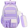 Byitin Zaino Scuola Bambina, Set di 2 Zaini per Ragazze con Astuccio, Viola