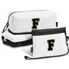 A-Z BAG Beauty case da viaggio per donne, borsa per il trucco personalizzata con organizer per pennelli da trucco, set porta passaporto RFID per uomo, Nero, F