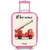 NoBoringSuitcases.com® Valigia Rosa Per Bambini Personalizzato Con Un Nome 48x31x19 cm Bagaglio Ultraleggero Trolley A Mano Rigidi LED Ruote Valigie Bimbi - Ragazzo - Autopompa - Firmato - Rosso