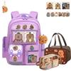Dujuanus Zaino Capibara, simpatico zaino Capibara di grande capacità per la scuola, borsa da scuola per bambini Kawaii, set regalo per il nuovo semestre con astucci e borse porta pranzo (Viola)