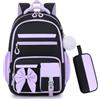 Byitin Set di 2 Zaino Scuola Bambina Elementare con Astuccio, Unico Nero Viola
