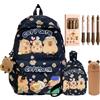 Dujuanus Zaino Capybara Bambino, Set di Zaini Scolastici Capibara con Simpatici Cartoni Animati e Grande Capacità, con Borse a tracolla & Astuccio in silicone (Black)