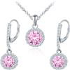 MICMIF Set Gioielli Rotondo Cristallo di Zirconi in Argento 925 per Donna, Orecchini Pendenti Halo Collane con Ciondolo Pietre Portafortuna Bianco Viola Blu Rosa Azzurro Rosso Verde