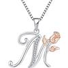 starchenie Collana Alfabeto con Rose Collana Lettera M Ciondolo Zirconi Collana in Argento 925 da Donna