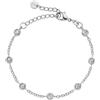 Kistanio Bracciale da donna in acciaio inox placcato argento con 7 zirconi trasparenti 16+4 cm, acciaio inox