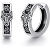PARYFO Wolf, orecchini a cerchio in argento sterling 925, con onice nero vichingo, da uomo, con nodo celtico, gioielli vichinghi, regalo per uomini e ragazzi
