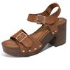 Generisch Sandali da donna con plateau e tacco grosso stile retrò e fibbia regolabile, alla moda con una parola cintura con tacco a blocco, punta aperta, abito da sposa, scarpe impermeabili da donna, marrone