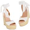 Coutgo Espadrilles da donna, con zeppa, punta aperta, tacco, plateau, estate, scarpe con lacci, Bianco, 39.5 EU
