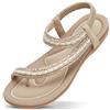 Zoerea Sandali Piatti da Donna da Estate Strass Fiore Bohemia Flip Flop Spiaggia Estivi Scarpe Casual Open Toe Tacco Piatto Stile 3 Beige,38 EU