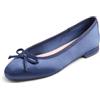 Feversole Women's Square Toe Fashion Flat,Punta Quadrata Tacco Basso Slip On Flats in Raso di Seta Marina Militare 41 EU