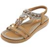 Acfoda Sandali Donna Estive Tacco Bassi Comode Eleganti Infradito Gioiello Ciabatte da Spiaggia Casual Antiscivolo Scarpe con Strass Marrone 35 EU = 36 CN