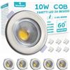 Wondlumi 6x Faretti LED da Incasso per Cartongesso,10W Equivalenti a 100W 850LM,Foro 65-85mm Luce Fredda 5000K per Cucina,Interno,Faretti Led Soffitto COB 220V