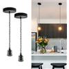 JZCDR 2 Pezzi Lampada a Sospensione Corda con Cavo 150 cm Retrò Industriale, Portalampada E27 in Metallo Nero Perla in Ceramica