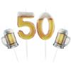 Hongplus Set di 3 candele stampate a tema birra per 50° compleanno, per torta, numero 50 candele da birra e 2 candele da boccale di birra, divertenti decorazioni per torte per uomini e donne per 50°