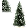 LILIIN Albero di Natale artificiale di alta qualità, 150 cm, con rivestimento in neve artificiale su punte, verde PVC + PE, albero di Natale con sistema pieghevole, supporto in legno, senza luci