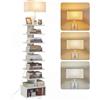 HOOBRO Libreria con Luce Stretta a 9 Livelli con Lampada in Tessuto e Vani Aperti, Scaffale Angolare Alto con Illuminazione, con Ripiani e Scomparti, per Soggiorno, Camera e Studio, Bianco EWW09CDSJ01