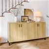 OLIVIBED Credenza a 4 Ante con Ampio Spazio e Moderni Piedini in Metallo, Armadio da Cucina per Camera da Letto, Soggiorno e corridoio, 160 x 35 x 80 cm, Colore Naturale