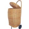 Weeco Carrello per la spesa con coperchio, cesto da trasporto con ruote, carrello da mercato, cesto in legno, carrello per legna da ardere in vimini grande, trolley per legna da camino 90x30x40cm