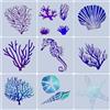 GORGECRAFT 9pz Stencil di Animali Marini Cavallucci Marini Stelle Marine Coralli Conchiglie Creature dell'Oceano Vita Marina Modello Stencil Pittura su Legno Pareti Biglietti Pavimenti Tele 13x13cm