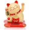 Cyrank Gatto della Fortuna a Energia Solare,Lucky Cat,Gatto Cinese Portafortuna con Zampa Mobile,Braccio Ondeggiante Gatto del Benvenuto Gatto della Ricchezza Carino Piccolo Gatto Fortunato(Giallo)