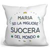 Mugffins Cuscino PERSONALIZZABILE SUOCERA - En italiano - Migliore del Mondo - Idee Regali Divertenti - Rivestimento e Imbottitura (40x40 cm). Tatto Cotone