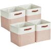 Mangata Collapsible Storage Cube Boxe, 25 cm cubo di lino, cesti di stoccaggio con manici in pelle, 4 pezzi (rosa e bianco)