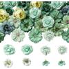 MUYAPAY 20 Pezzi Fiori Finti per Decorazioni Fioritura di Lunga Durata, Fiori Finti Artificiali Teste, Rose Finte per Bouquet DIY Matrimonio Centrotavola Decorazione Domestica Festa Casa(Verde Menta)