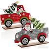 com-four® 2 decorazioni natalizie in feltro - supporto decorativo - decorazioni per la tavola di Natale - Babbo Natale e pupazzo di neve con auto come figure di feltro (Pick up - grigio rosso)