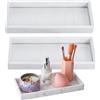 FENGQQKJ Vassoio da bagno rettangolare in silicone, motivo marmo, vassoio portaoggetti per gioielli, vassoio per cosmetici, vassoio decorativo, bianco, per cucina, 2 pezzi