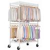 Himimi Appendiabiti con Ruote, 90x52x203cm, Stand Appendiabiti Doppio con Ripiani Regolabili in Altezza, Appendi Abiti con le Ruote, Carrello Porta Abiti Robusto per Cabina Armadio, Lavanderia, Bianco