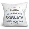 Mugffins Cuscino PERSONALIZZABILE COGNATA - En italiano - Migliore del Mondo - Idee Regali Divertenti - Rivestimento e Imbottitura (40x40 cm). Tatto Cotone