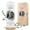 GRAVURZEILE Candela stampata - In commemorazione - Candela personalizzata con il proprio nome, data e foto - Candela funerale o come ricordo - Candela pilastro di alta qualità bianca 250/80 mm